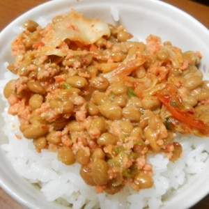 納豆の食べ方-鮭キムチ♪
